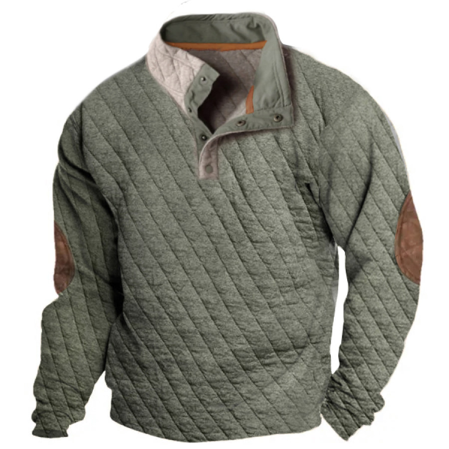 

Hombres Al Aire Libre Casual Henley Acolchado Snap Sudadera Retro Contraste Grueso Táctico Jersey