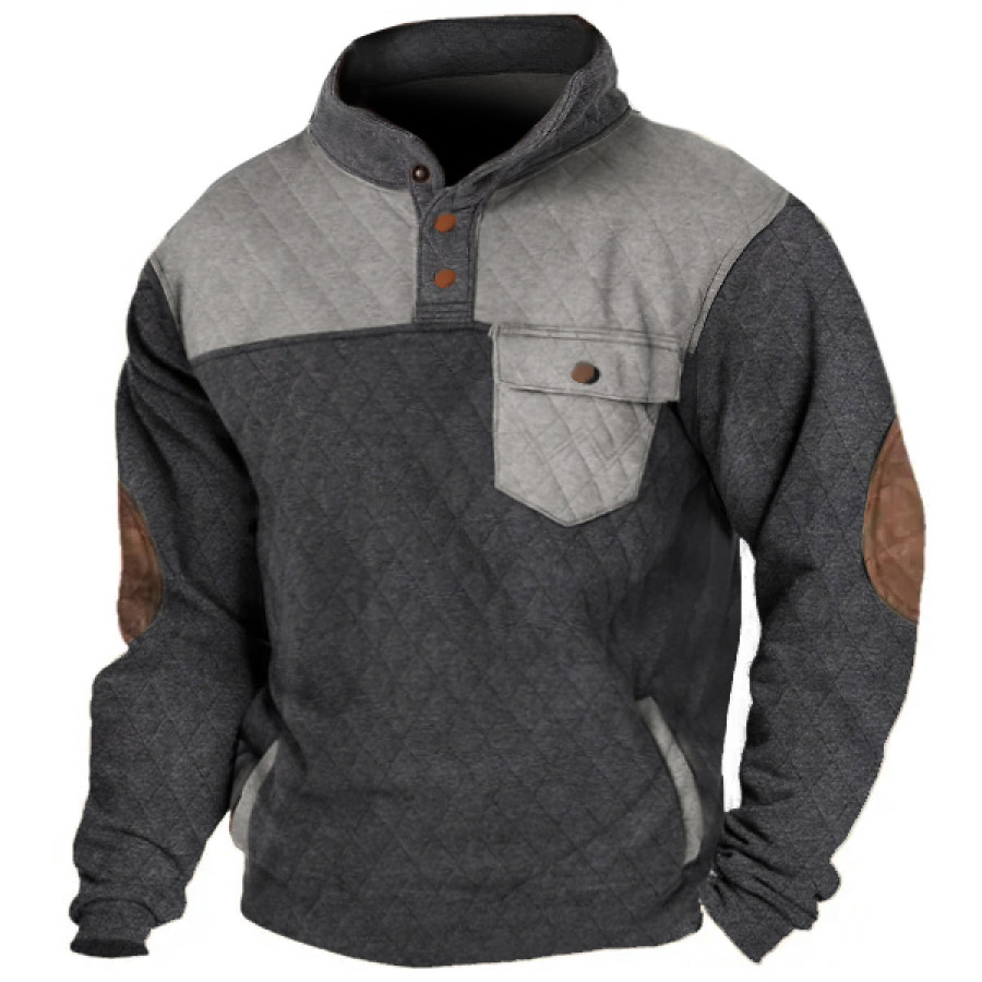 

Hombres Al Aire Libre 1/4 Henley Acolchado Snap Sudadera Retro Contraste Multi-Bolsillo Táctico Jersey