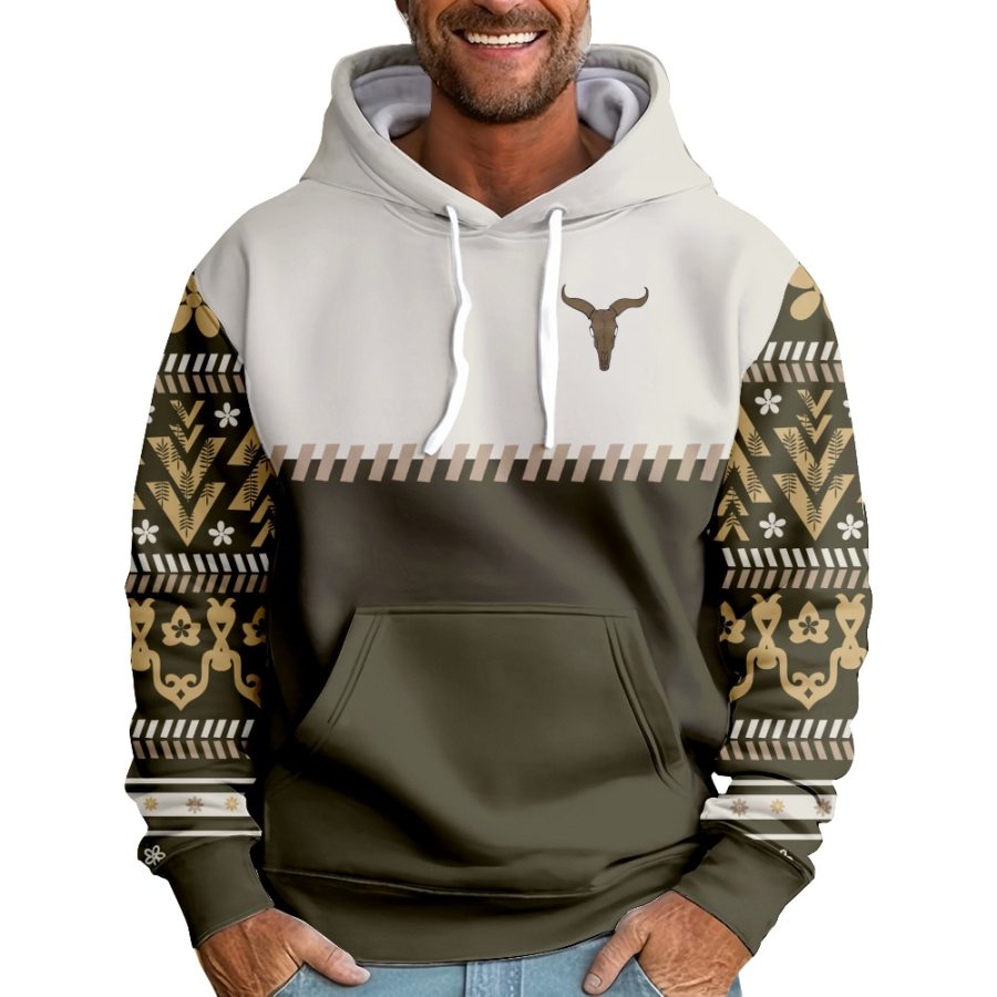 

Herren-Sweatshirt Mit Retro-Western-Ethno-Print Lässig Mit Tasche Und Kapuze