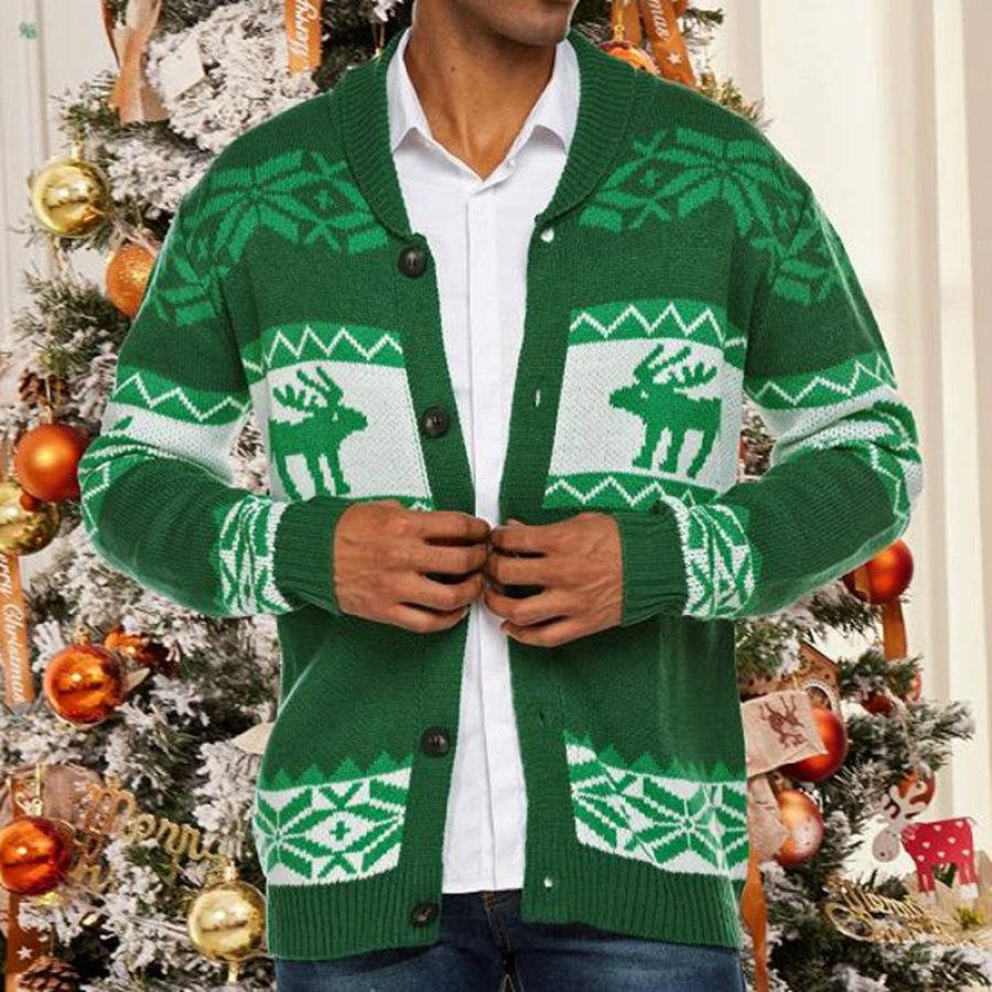 

Suéter Tipo Cárdigan Con Botones De Punto Jacquard Navideño Para Hombre