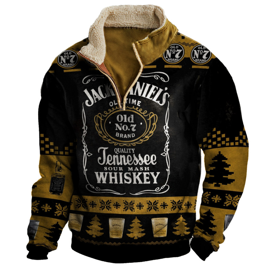 

Sudadera Vintage Con Cuello Levantado Y Media Cremallera Con Estampado Navideño De Jack Daniel's Para Hombre