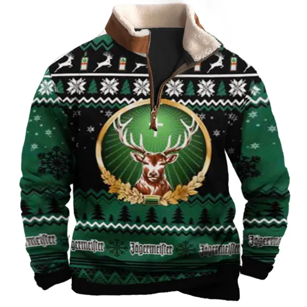 Unisex Jägermeister 1/4 Zip Collar Fun 3D Printed Christmas Sweatshirt - Cotosen.com
