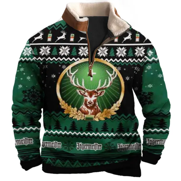 Unisex Jägermeister 1/4 Zip Collar Fun 3D Printed Christmas Sweatshirt - Ootdyouth.com 