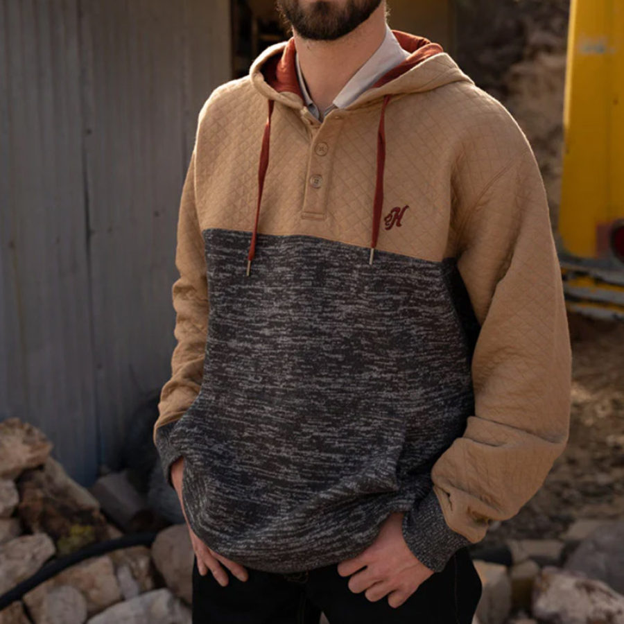 

Sudadera Con Capucha Y Patchwork Acolchada Vintage Para Hombre