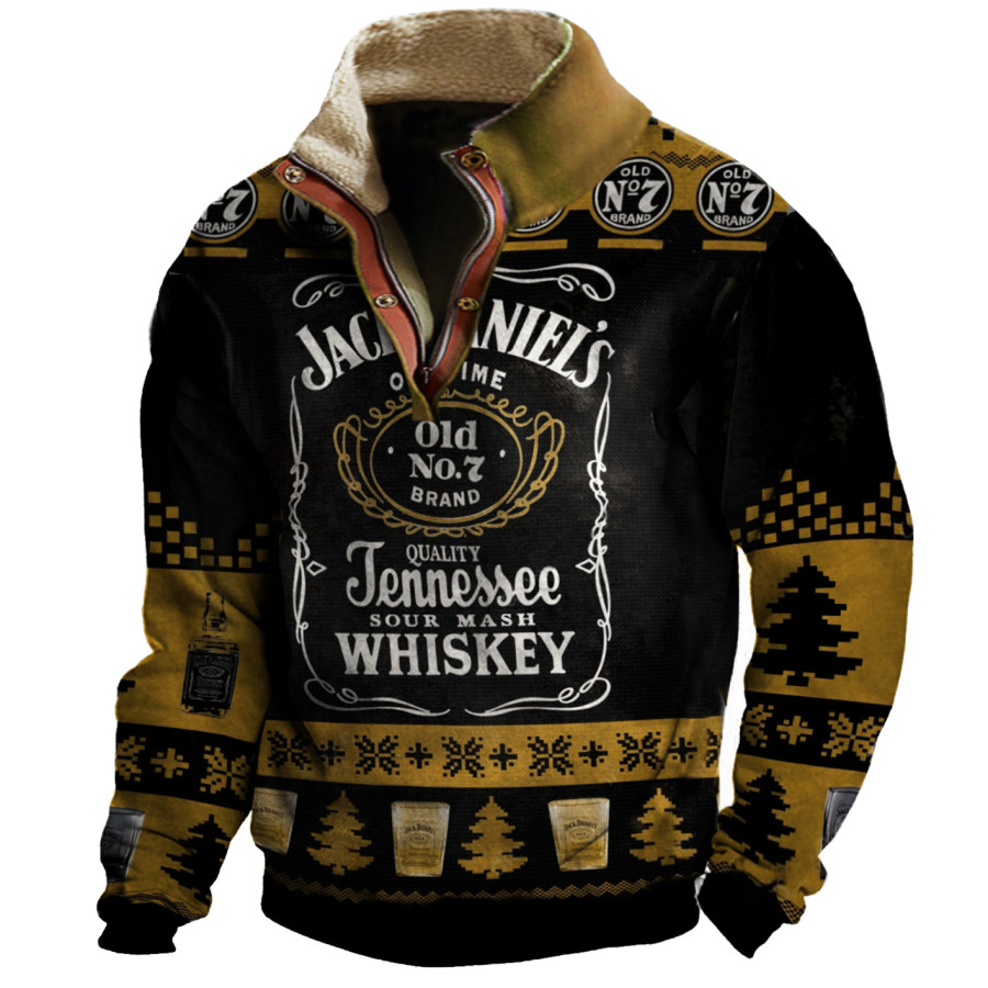 

Sudadera Vintage Con Cuello Levantado Y Media Cremallera Con Estampado Navideño De Jack Daniel's Para Hombre
