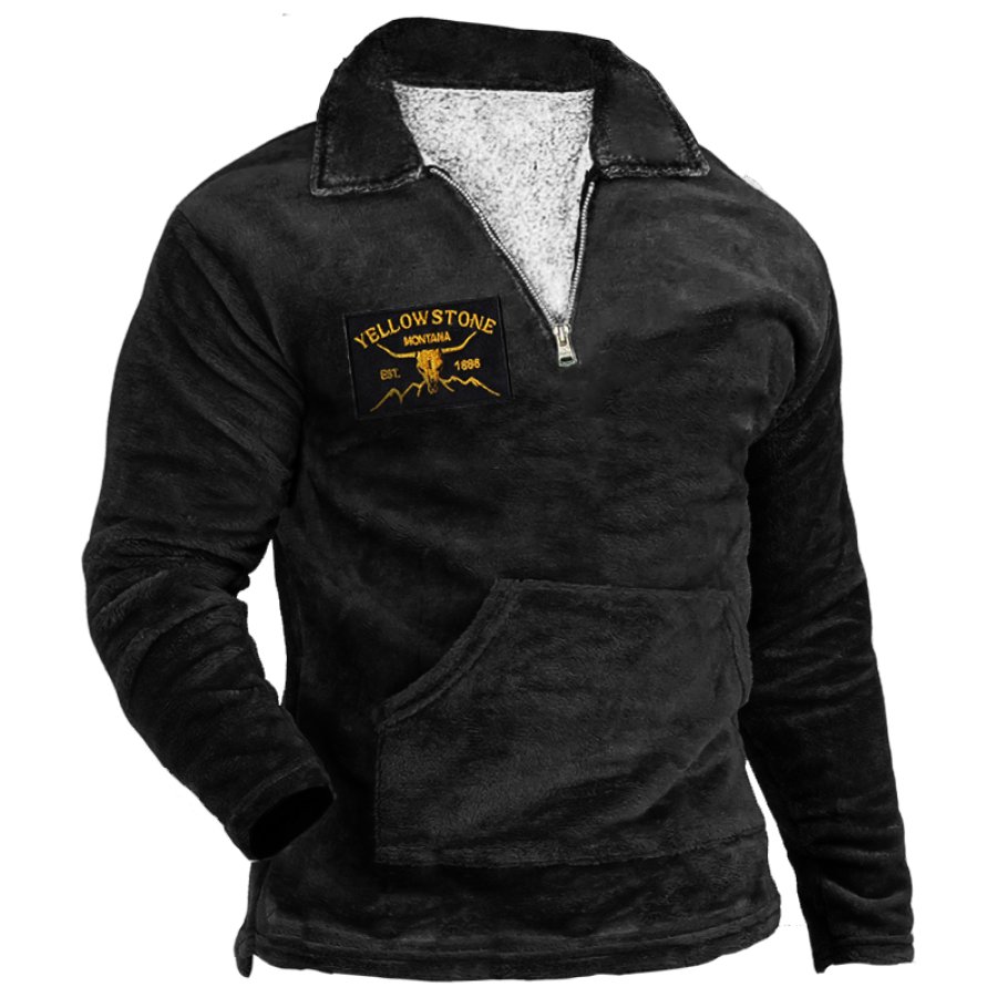 

Herren-Sweatshirt Aus Vintage-Fleece Yellowstone Mit Klettverschluss Warm Und Mit Schwerem Reißverschluss Am Hals