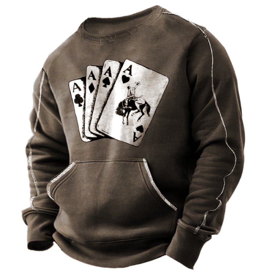 

Sweat-shirt à Col Rond Imprimé Western Denim Poker Pour Hommes