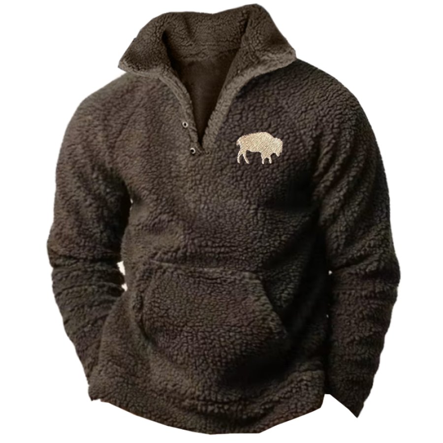 

Sudadera Pesada Y Cálida Con Bordado De Cabeza De Vaca Yellowstone Forro Polar Vintage Para Hombre