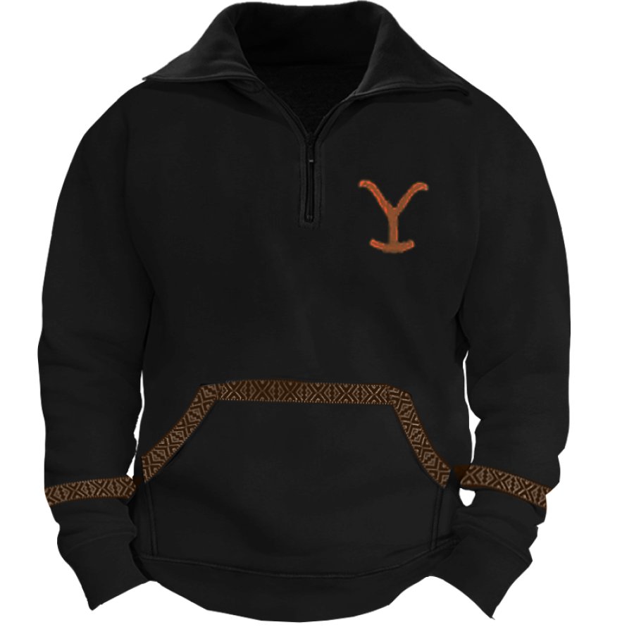 

Sudadera Con Cuello Con Cremallera Y Estampado De Yellowstone Con Cinta étnica Vintage Para Hombre