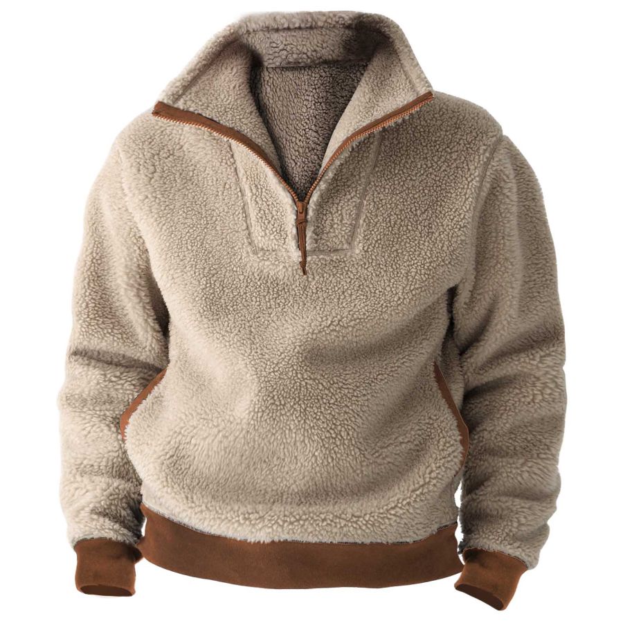 

Мужская толстовка винтажный флисовый пуловер контрастного цвета с полумолнией