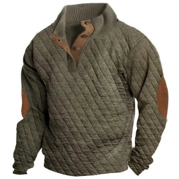 Quilted Fabric Men Men's Outdoor Casual Stand Collar Long Sleeve Quilted Sweatshirt Corduroy Fabric Patchwork Pullover - Cotosen.com