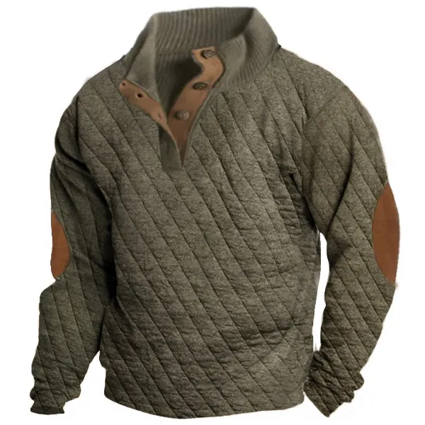 Quilted Fabric Men Men's Outdoor Casual Stand Collar Long Sleeve Quilted Sweatshirt Corduroy Fabric Patchwork Pullover - Kalesafe.com 