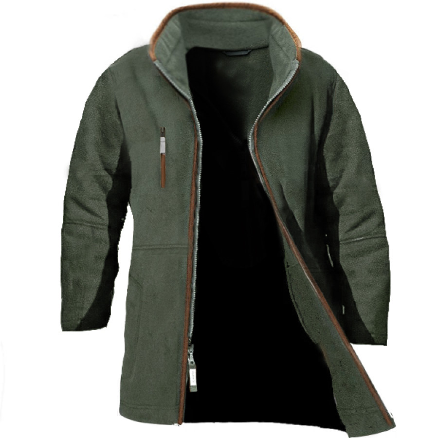 

Мужская уличная флисовая толстая куртка кардиган ретро контрастного цвета полная молния средней длины тактическая флисовая куртка пальто