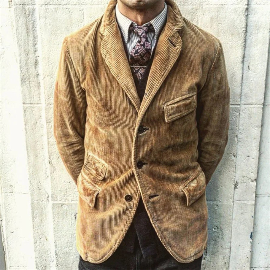 

Herren Vintage-Samt-Blazer Mit Revers Mittellanger Mantel