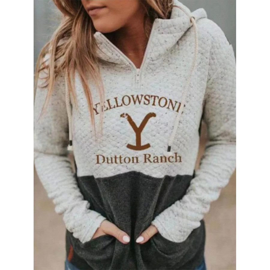 

Damen-Sweatshirt Mit Kapuze Und Tasche Im Western-Yellowstone-Print