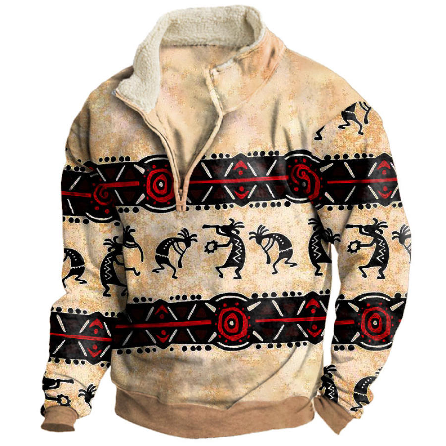 

Herren-Fleece-Sweatshirt Mit Halbem Reißverschluss Im Retro-Ethno-Stil