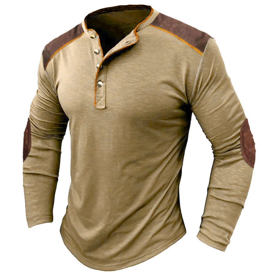 

Chemise Henley Vintage à Blocs De Couleurs Pour Hommes