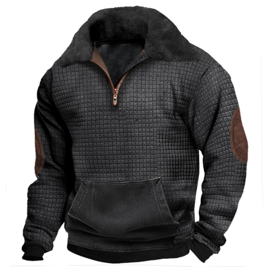 

Sudadera Vintage Con Cuello De Piel Y Media Cremallera Tipo Gofre Para Hombre