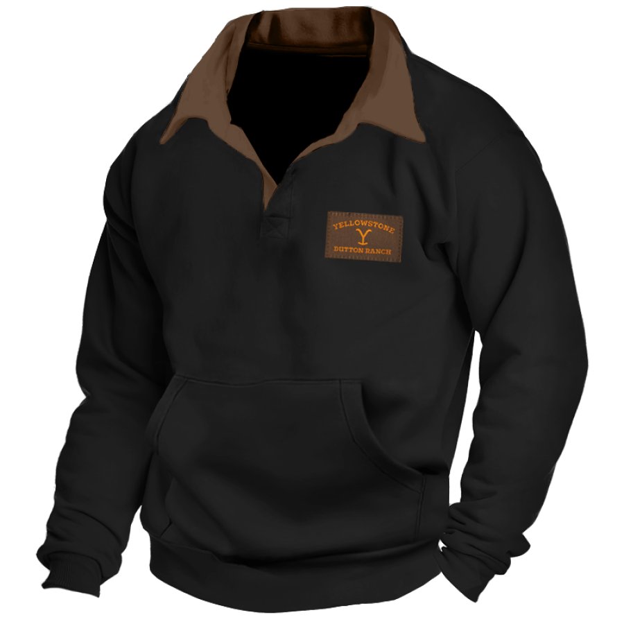 

Herren-Henley-Pullover-Sweatshirt Im Retro-Farbblock-Stil Für Den Außenbereich Mit 1/4-Kragen