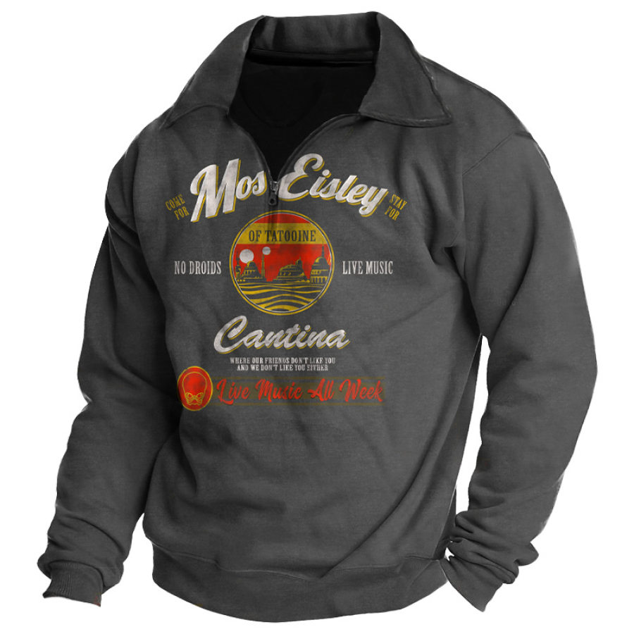 

Herren-Sweatshirt Mit 1/4-Viertelreißverschluss Im Retro-Öl-Motorrad-Print