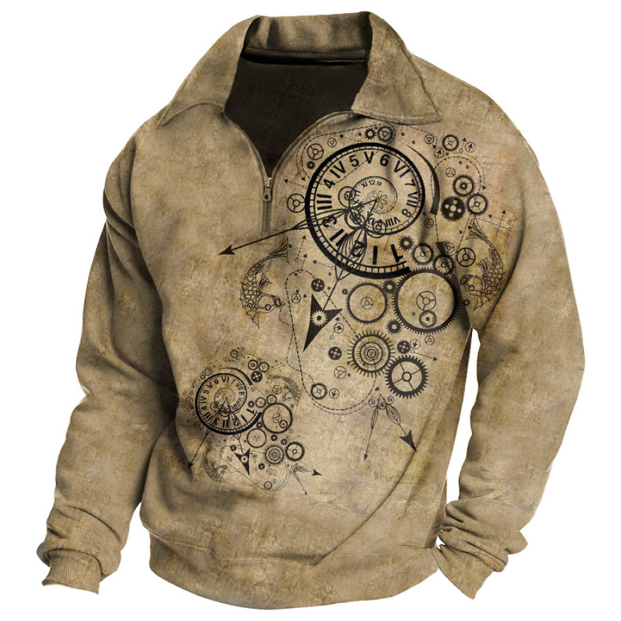 

Men's Retro Templar Skull Dark Print 1/4 Quarter Zipper Sweatshirt