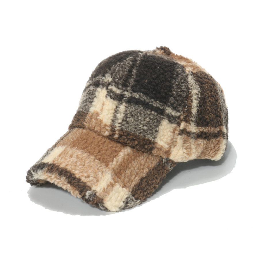 

Lambswool Warm British Style Retro Plaid Baseball Cap