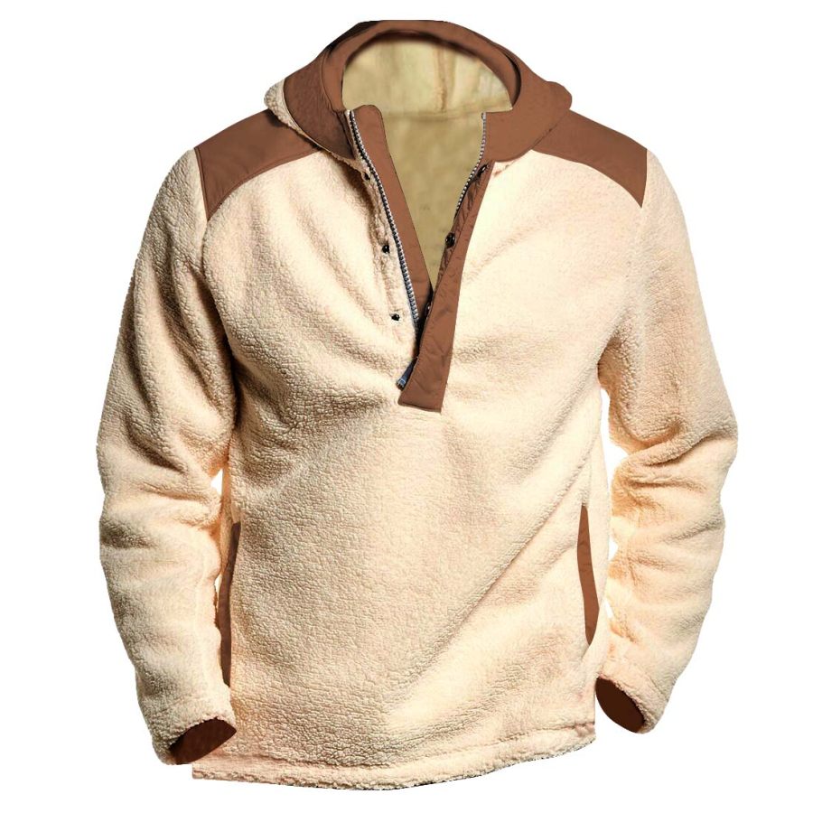 

Sudadera Con Capucha Para Hombre Forro Polar Vintage Media Cremallera Color En Contraste Tops Diarios Gruesos