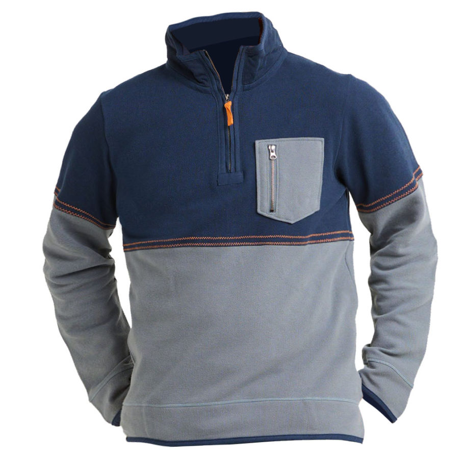 

Herren-Sweatshirt Vintage Quarter Zip Colorblock Daily Tops