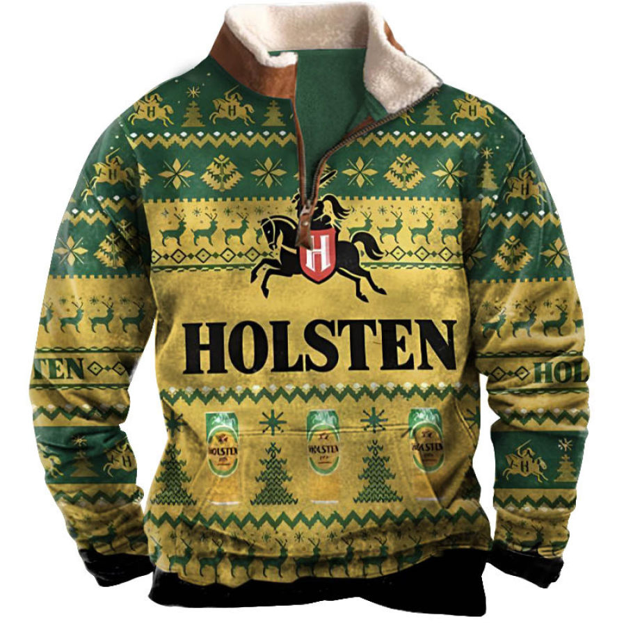

Sweat-Shirt Homme Quarter Zip Holsten Ugly Christmas Col Peluche Vintage Quotidien Hauts