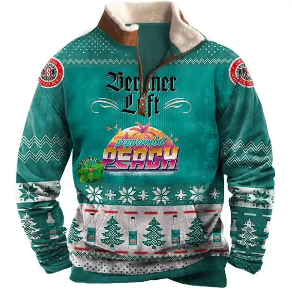 Men's Sweatshirt Quarter Zip Berliner Luft Peach Ugly Christmas Plush Collar Vintage Daily Tops - Cotosen.com