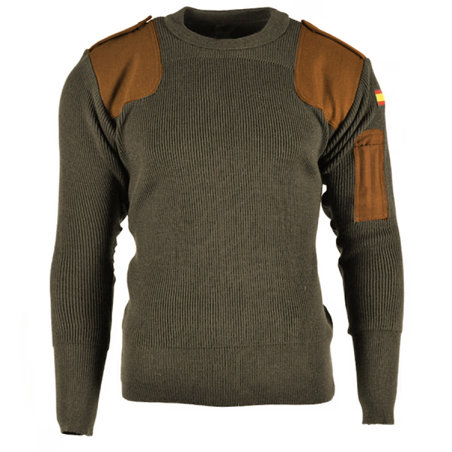 

Men's Tactical Pullover Military Sweater German Flag Velcro Outdoor Basic Thermal Knitted Top