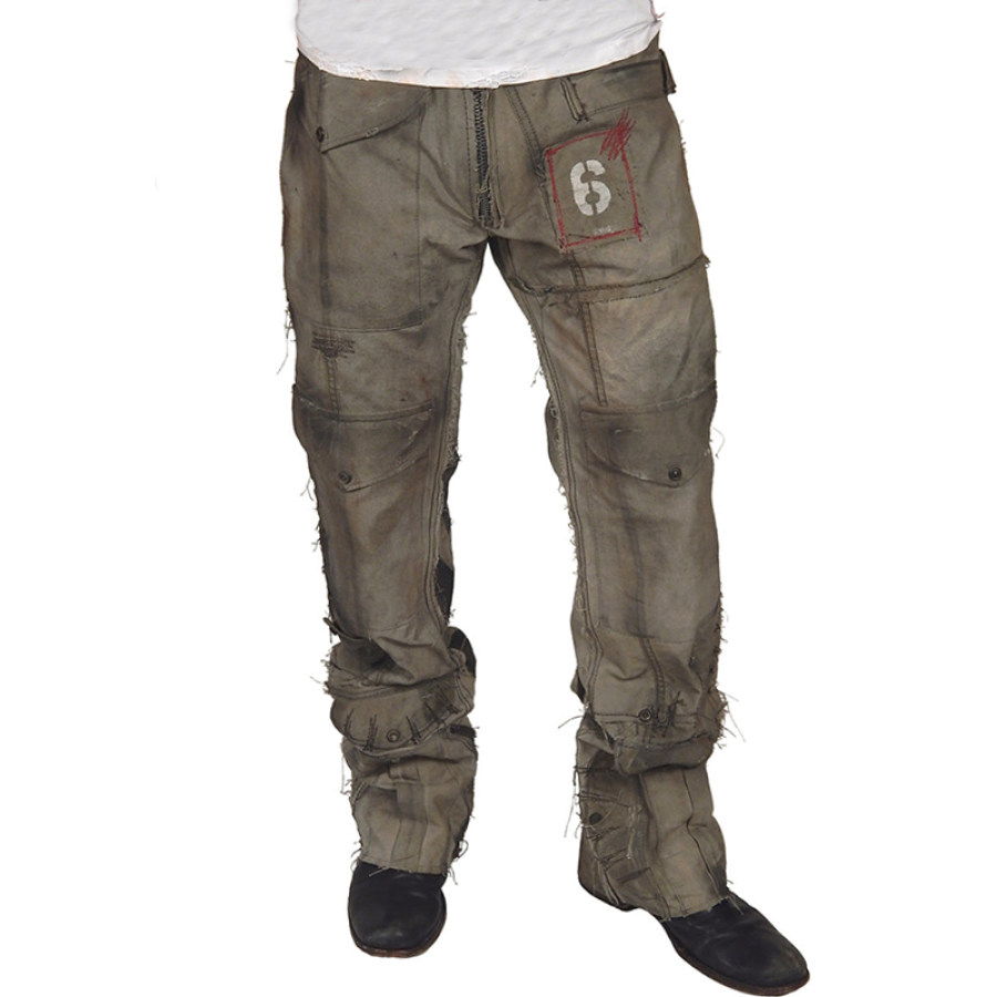 

Pantalon Tactique Militaire Numéro 6 Pour Hommes Pantalon Multi-poches Imprimé Rétro Délavé