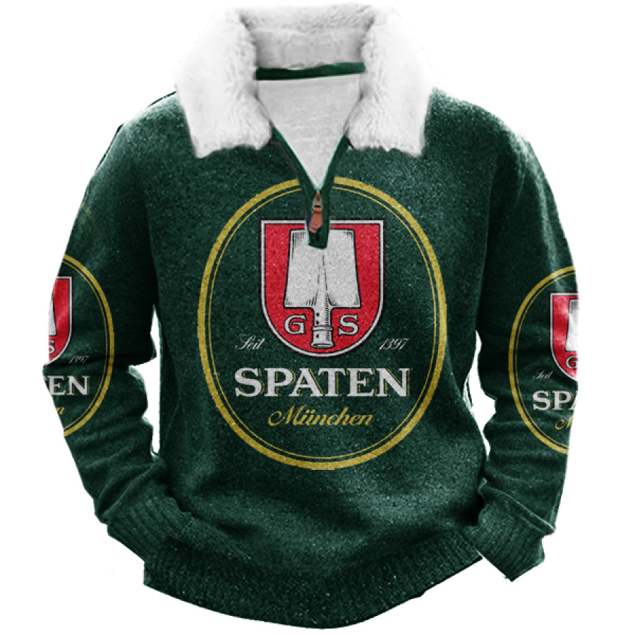 

Spaten Christmas 1/4 Zip Stand Fleece Collar Thick Sweatshirt