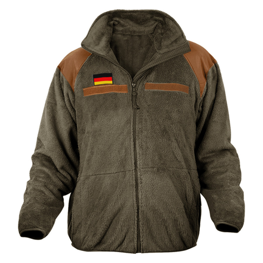 

Veste Polaire Tactique Militaire Drapeau Allemand Pour Hommes Veste D'extérieur Rétro Couleur Contrastée Avec Fermeture éclair Complète