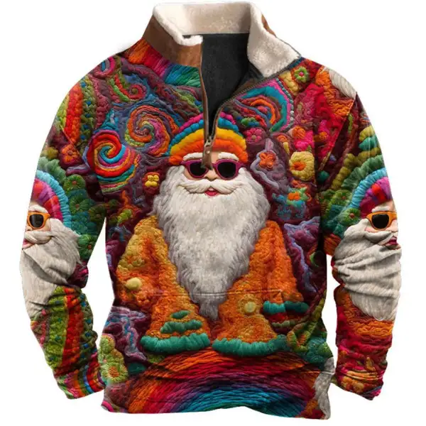 Men's Sweatshirt Quarter Zip Retro Santa Christmas Plush Collar Vintage Daily Tops - Cotosen.com