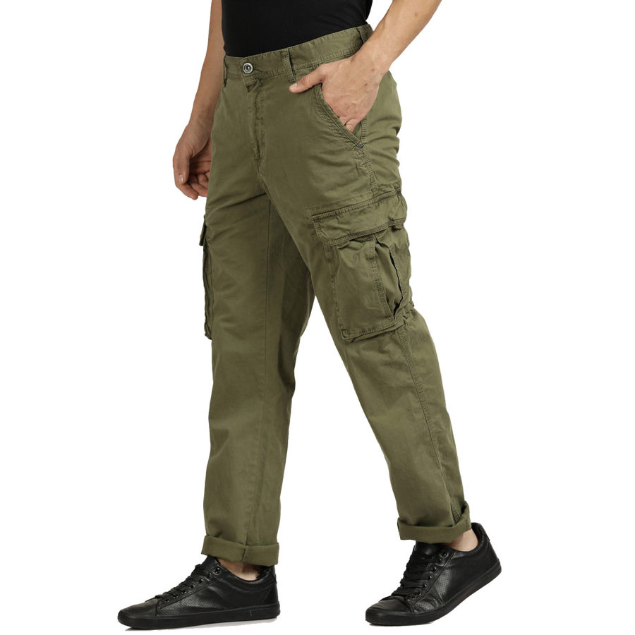 

Men's Cargo Pants Vintage Multi-Pocket Daily Trousers Olive Green