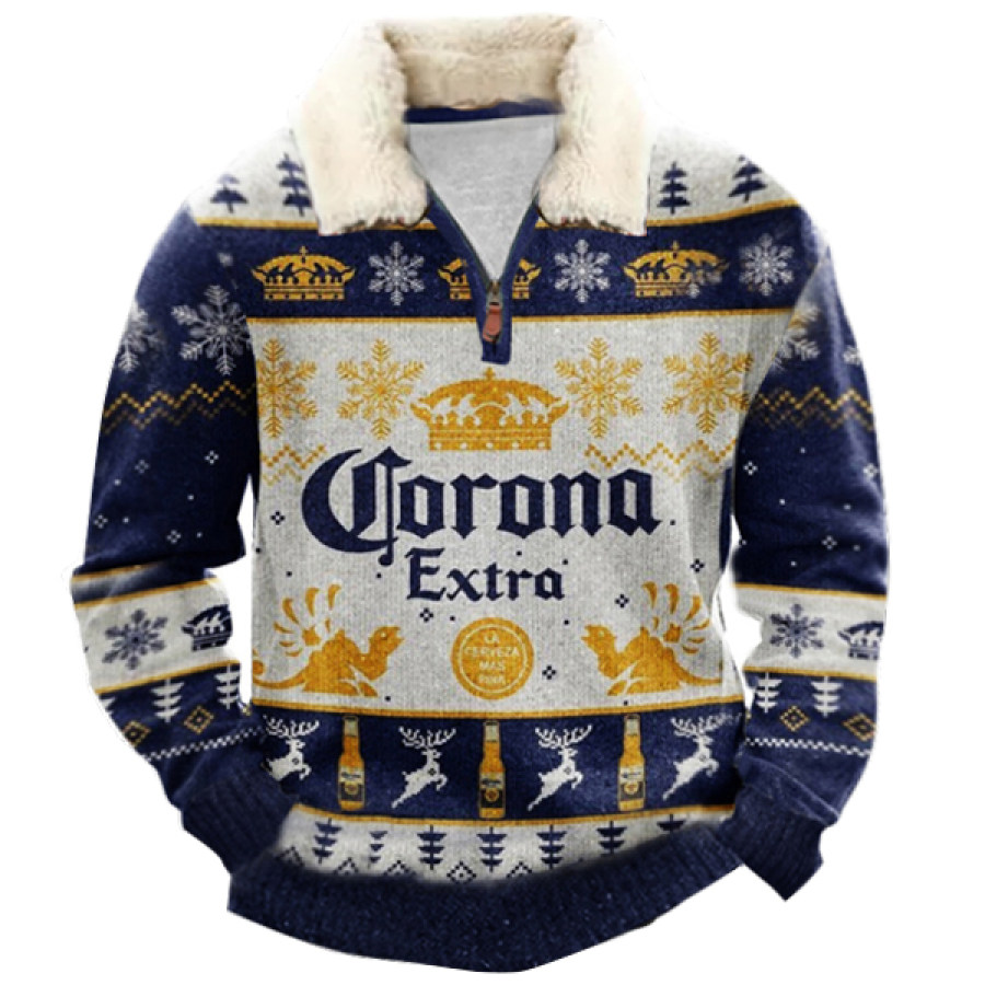 

CE Christmas Ugly Christmas 1/4 Zip Stand Sudadera Gruesa Con Cuello Polar