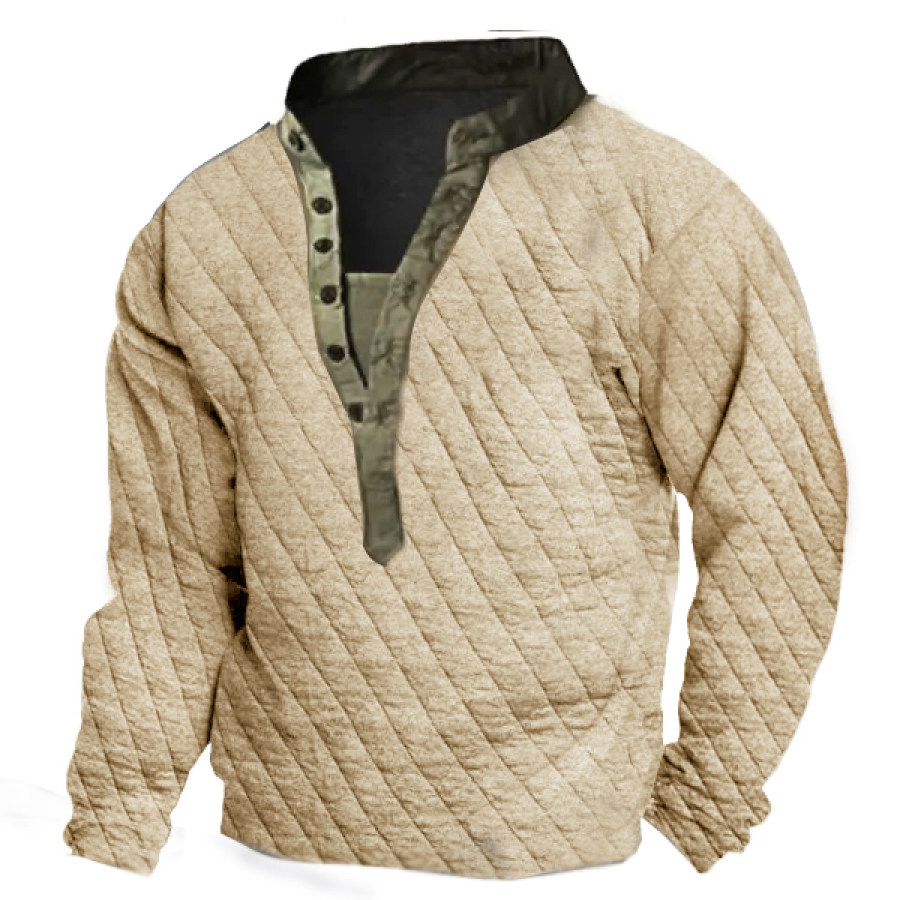

Sweat-shirt Henley Matelassé Décontracté Pour Hommes Pull Tactique épais à Contraste Vintage
