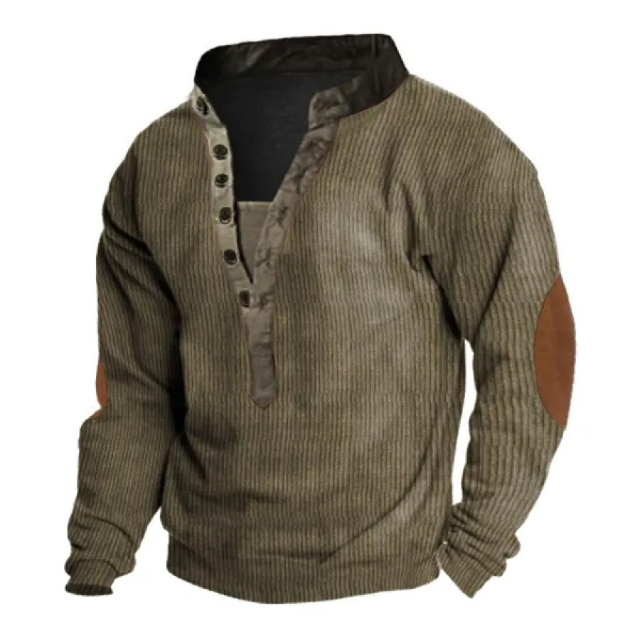 

Henley – Sweat-shirt à Manches Longues Et Col Montant Pour Homme Pull-over Décontracté Avec Double Couche De Fourrure Et De Cuir à Revers