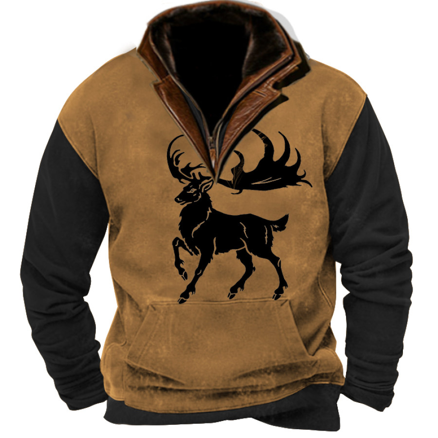 

Sudadera Con Cuello Tipo Polo De Gamuza Al Aire Libre De Alce Para Hombre Top Tipo Polo Con Mangas Raglán Y Estampado étnico