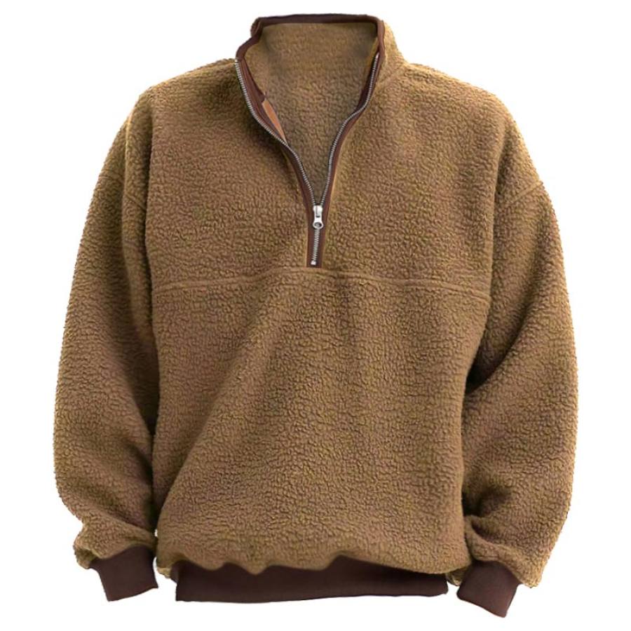 

Herren-Sweatshirt Aus Polarfleece Mit Vintage-Farbblock Und Halbem Reißverschluss