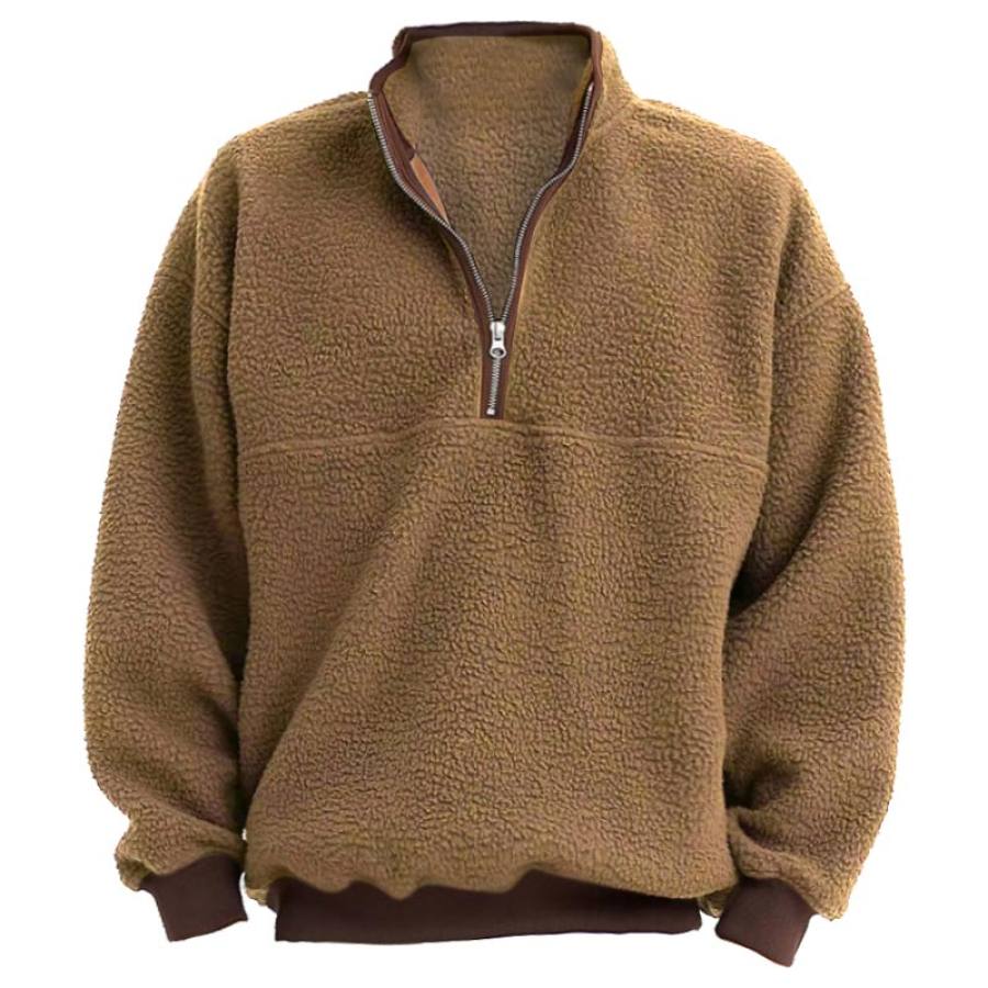 

Sudadera De Forro Polar Para Hombre Vintage Color Block Con Media Cremallera