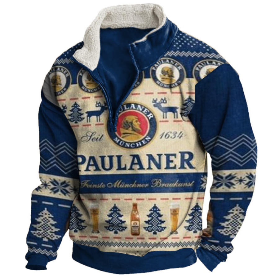 

Herren Retro-Plüsch-Sweatshirt Mit Halboffenem Kragen Und Bier-Ugly-Weihnachts-Sweatshirt
