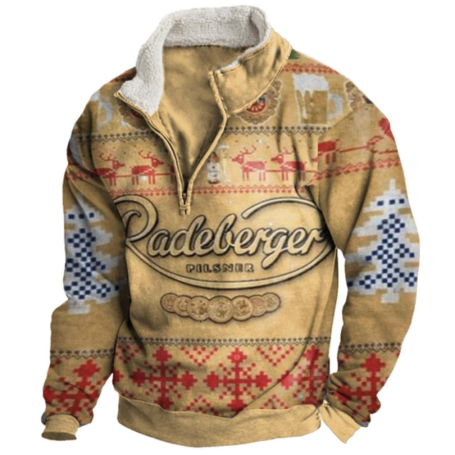 

Sudadera Navideña Fea De Cerveza Con Cuello Medio Abierto De Felpa Retro Para Hombre