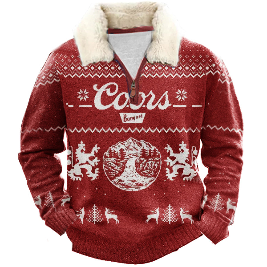 

Coors Banquet Christmas 1/4 Zip Stand Fleece Collar Thick Sweatshirt