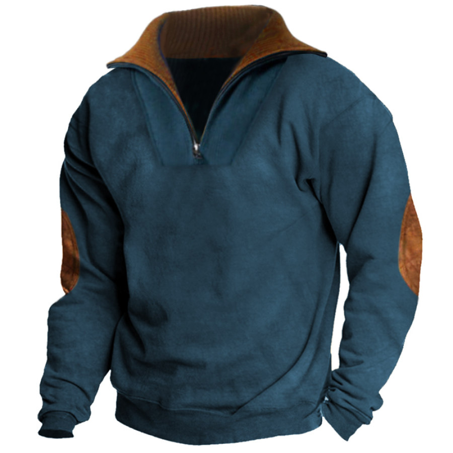 

Sudadera De Manga Larga Con Solapa De Bloque De Color Informal Al Aire Libre Para Hombre