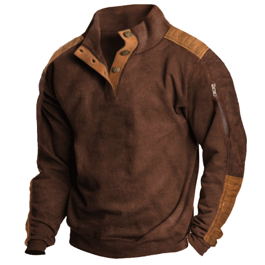 

Sudadera Casual Con Bolsillo Con Cremallera Y Bloques De Color Para Exteriores Para Hombre
