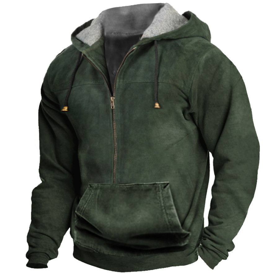 

Sudadera Con Capucha Y Bolsillo Con Media Cremallera Informal Para Exteriores Para Hombre Color Verde