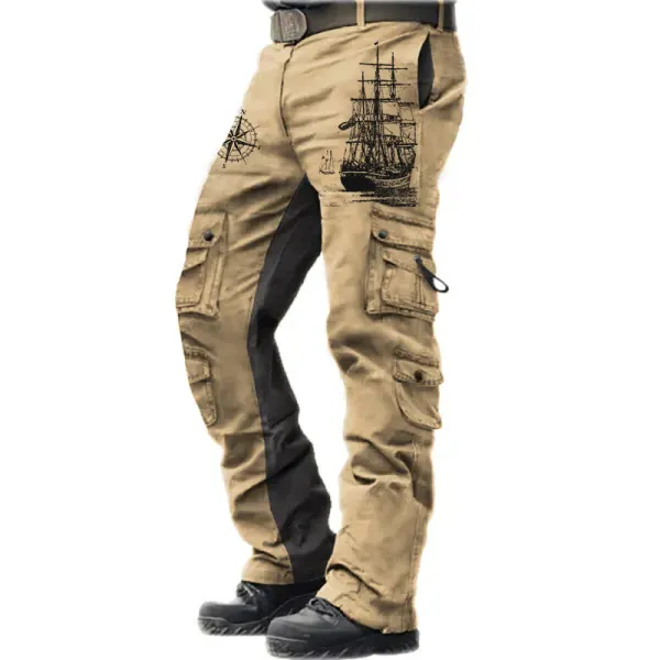 Men's Tactical Pants Vintage Nautical Compass Multi-pocket Contrast Color Trousers - Cotosen.com
