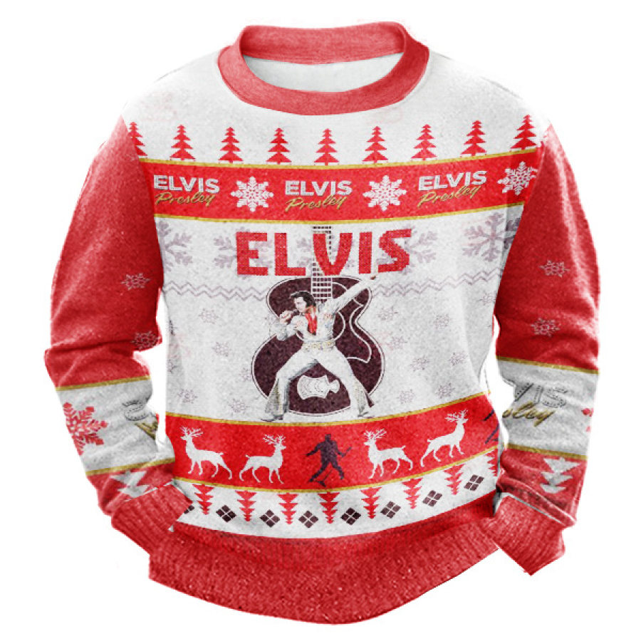 

Elvis Presley Hässlicher Weihnachtspullover Verdicktes Oberteil Mit Rundhalsausschnitt